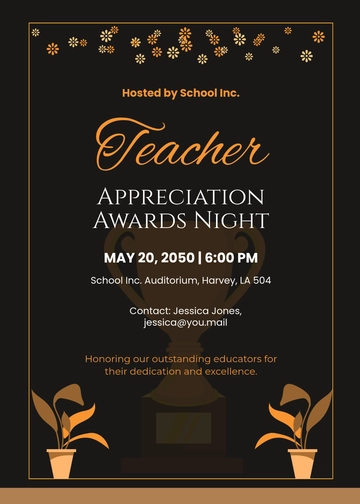 Free Teacher Appreciation Awards Night Invitation Template to Edit Online