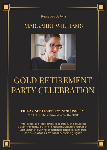Free Gold Retirement Party Invitation Template to Edit Online