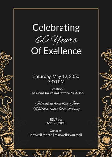 Free Professional 60th Birthday Celebration Invitation Template to Edit Online