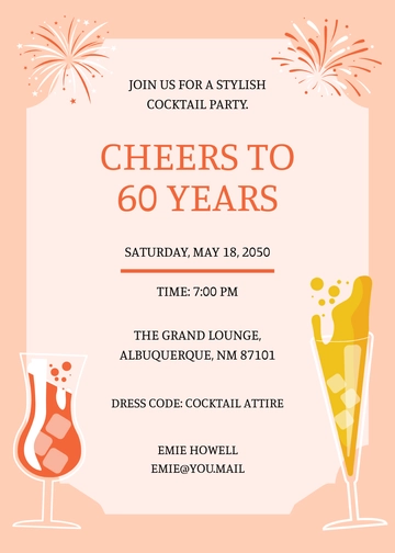 Free Cocktail Party 60th Birthday Invitation Template to Edit Online