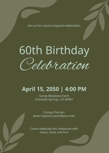 Free Blank Boho-Style 60th Birthday Invitation Template to Edit Online