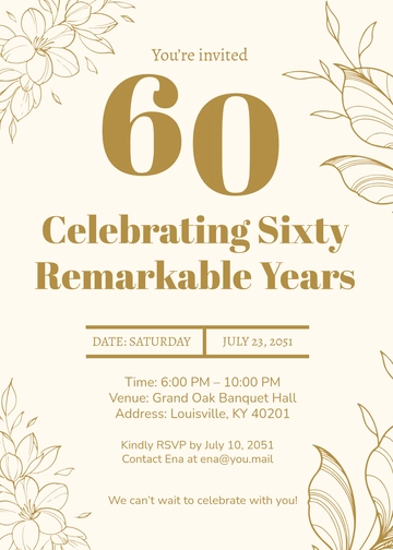 Free Aesthetic Milestone 60th Birthday Invitation Template to Edit Online