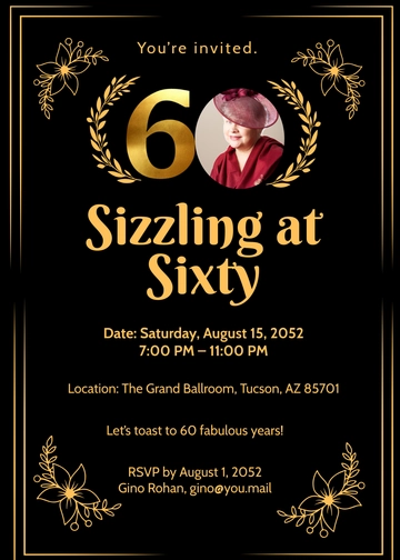 Free Female Red Dress 60th Birthday Invitation Template to Edit Online