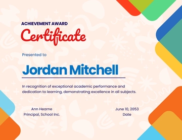 Colorful School Achievment Award Certificate Template - Edit Online & Download