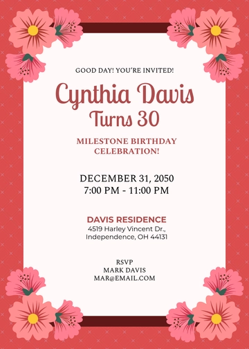 Free Girl 30th Birthday Invitation Template to Edit Online