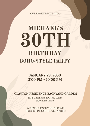 Free Boho Chic 30th Birthday Invitation Template to Edit Online