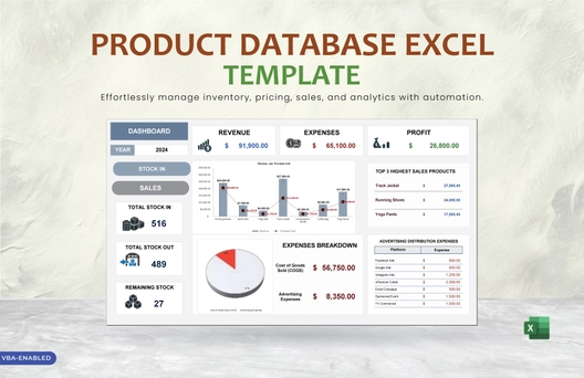 Product Database Excel Template