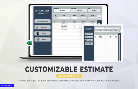 Customizable Estimate Excel Template