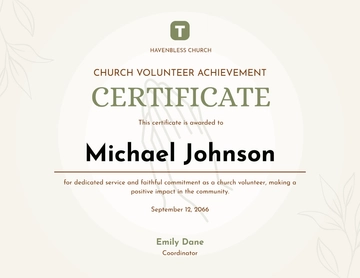 Church Volunteer Achievement Certificate Template - Edit Online & Download