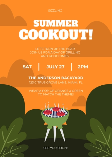 Orange and Green Cookout Flyer Invitation Template - Edit Online & Download