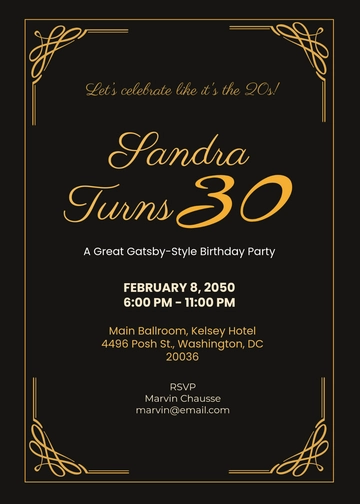 Great Gatsby 30th Birthday Invitation Template - Edit Online & Download