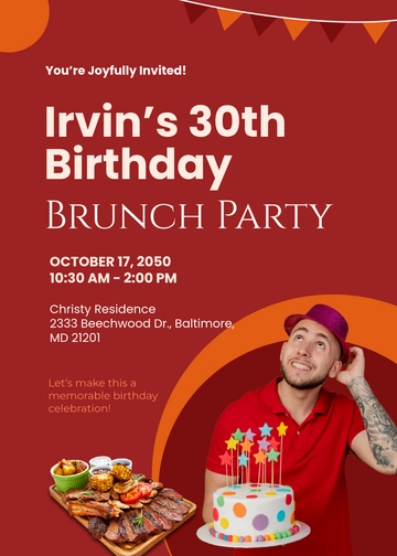Modern 30th Birthday Brunch Invitation Template - Edit Online & Download