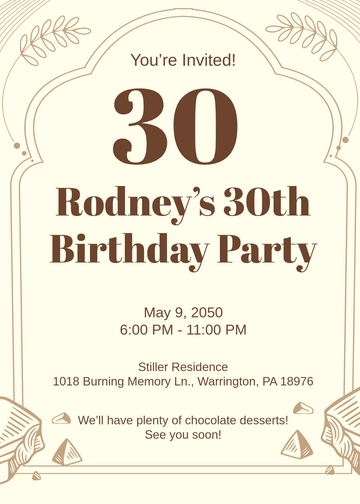 Cream Chocolate 30th Birthday Invitation Template - Edit Online & Download