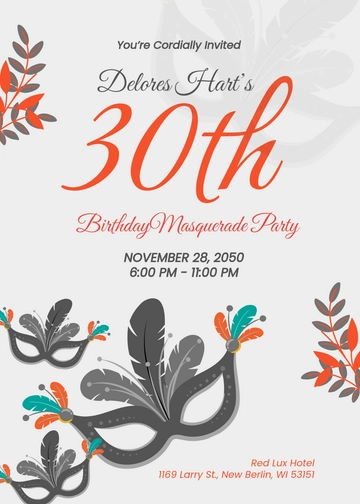 Masquerade 30th Birthday Invitation Template - Edit Online & Download