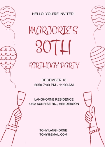 Hand-Drawn 30th Birthday Invitation Template - Edit Online & Download