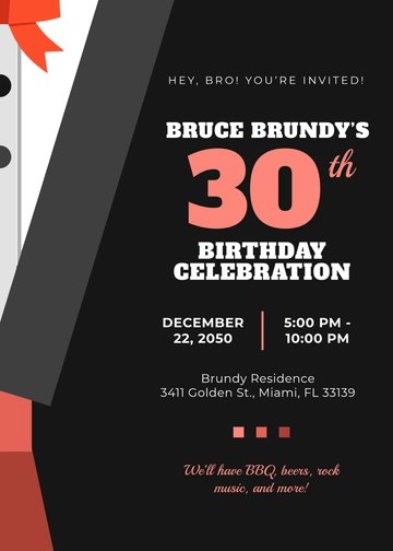 Masculine 30th Birthday Invitation Design Template - Edit Online & Download