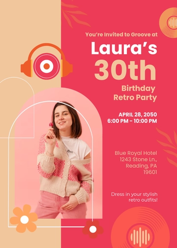 Colorful Retro 30th Birthday Invitation Template - Edit Online & Download
