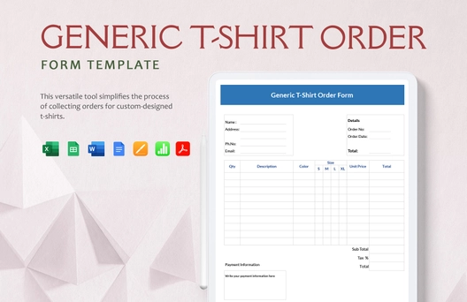 Generic T-Shirt Order Form Template