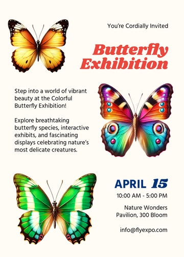 Colorful Butterfly Exhibition Invitation Template - Edit Online & Download