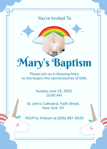 Unicorn Baby Baptism Invitation Template - Edit Online & Download