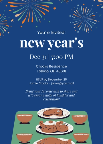 New Year Potluck Dinner Invitation Template - Edit Online & Download