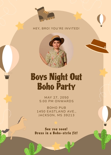 Simple Boho Photo Invitation Template for Boys - Edit Online & Download