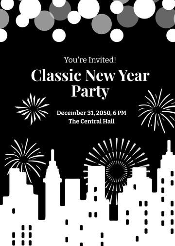 Black and White New Year Invitation Template - Edit Online & Download