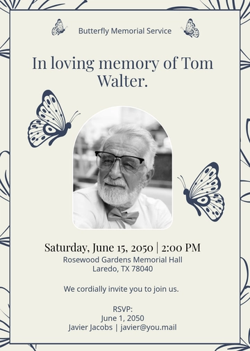 Professional Butterfly Memorial Service Invitation Template - Edit Online & Download