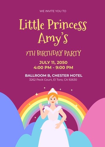 Colorful Princess Invitation Template for Kids - Edit Online & Download