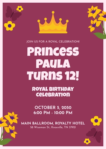 Creative Princess Crown Invitation Template - Edit Online & Download