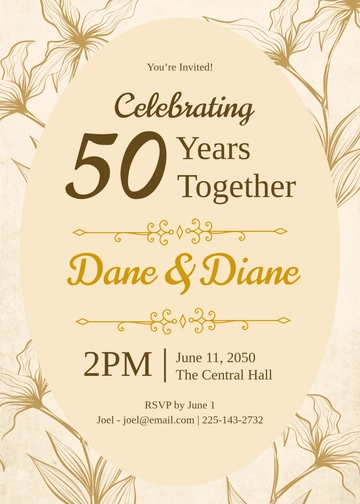 Classic 50th Anniversary Event Invitation Template - Edit Online & Download