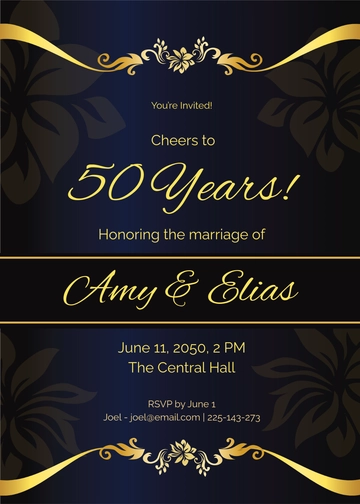 Golden 50th Marriage Anniversary Invitation Template - Edit Online & Download