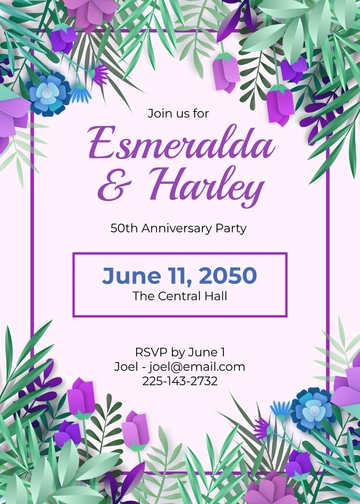 Creative Floral 50th Anniversary Invitation Template - Edit Online & Download