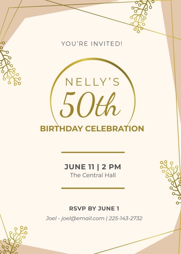 Editable 50th Birth Anniversary Invitation Template - Edit Online & Download
