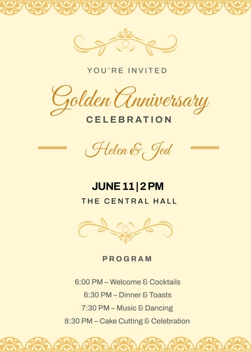 50th Anniversary Invitation with Program Template - Edit Online & Download