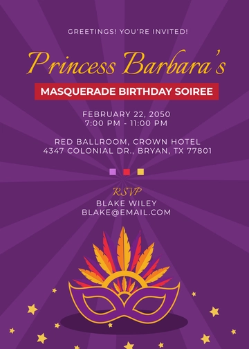 Professional Princess Masquerade Invitation Template - Edit Online & Download