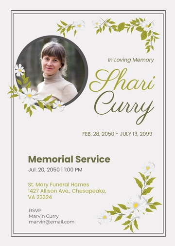 Simple Memorial Service Invitation Template - Edit Online & Download
