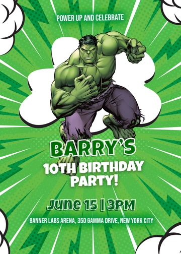 Hulk-Themed Superhero Invitation Template - Edit Online & Download