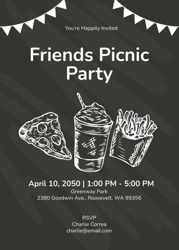 Black & White Chalkboard Picnic Invitation Template - Edit Online & Download