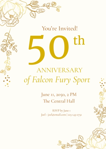 Flower Design 50th Club Anniversary Invitation Template - Edit Online & Download