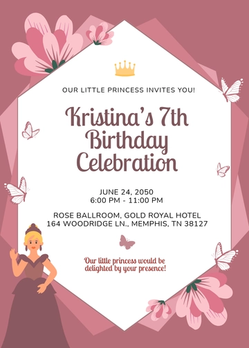 Rose Gold Princess Invitation Template - Edit Online & Download