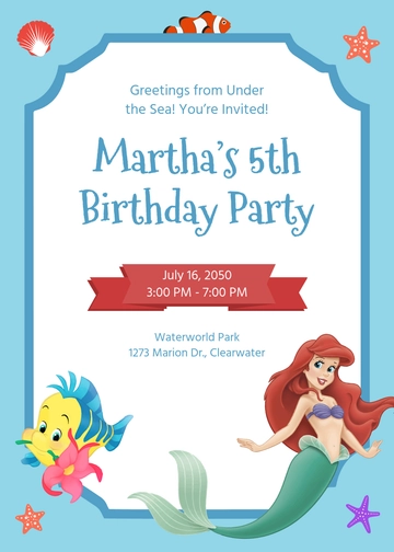 Little Mermaid Princess Invitation Template - Edit Online & Download