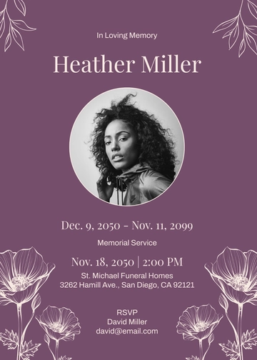 Purple Bloom Memorial Invitation Template - Edit Online & Download