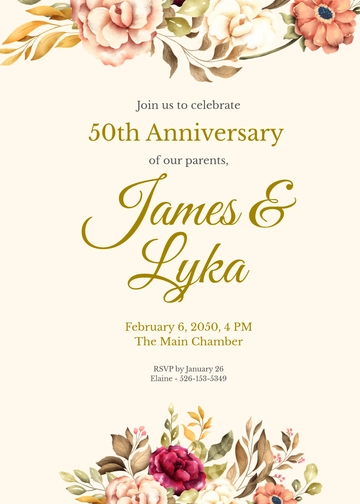 50th Anniversary Invitation for Parents Template - Edit Online & Download