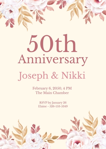 Rose Pink 50th Anniversary Invitation Template - Edit Online & Download