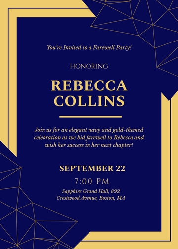 Navy & Gold Farewell Party Invitation Design Template - Edit Online & Download