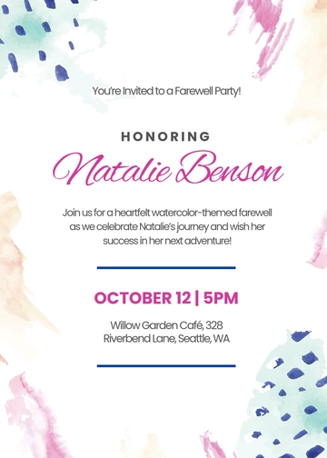 Watercolor Farewell Party Invitation Template - Edit Online & Download