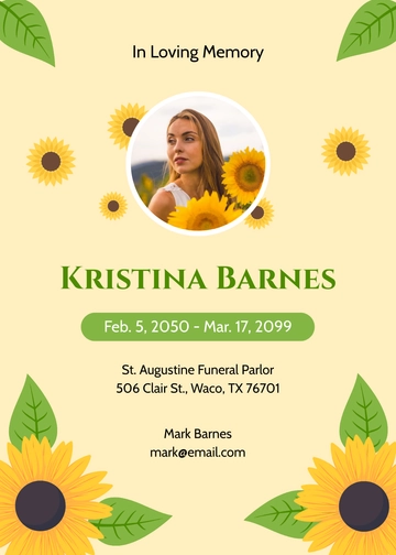 Aesthetic Sunflower Memorial Invitation Template - Edit Online & Download