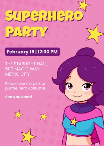Pink and Purple Superhero Invitation Template - Edit Online & Download