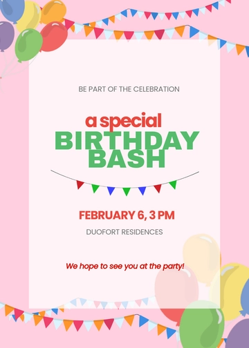 Birthday Party Announcement Invitation Template - Edit Online & Download
